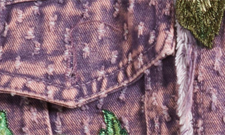Nikki Lund Bloom Floral Appliqué Texture Denim Jacket In Purple