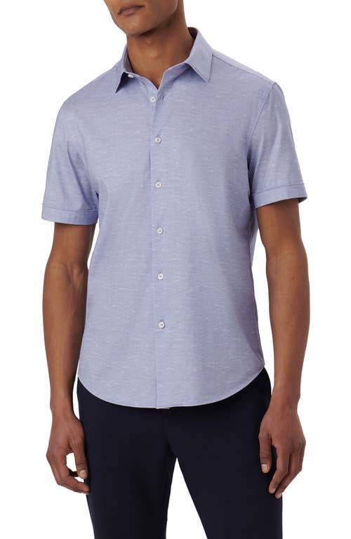 Bugatchi Miles OoohCotton Slub Short Sleeve Button-Up Shirt in Lavender at Nordstrom, Size Medium