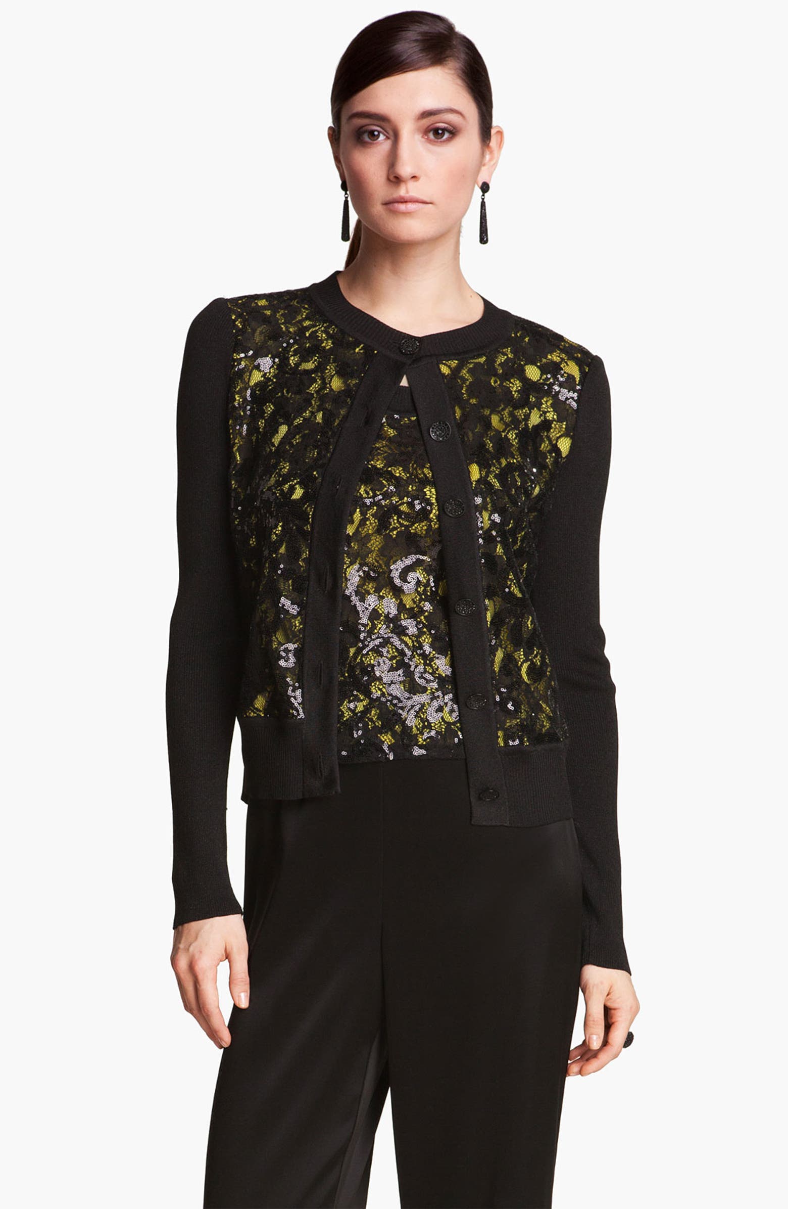 St. John Collection Sequin Lace & Shimmer Knit Cardigan | Nordstrom