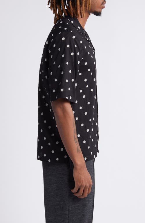 Shop Officine Generale Officine Générale Eren Embroidered Dot Japanese Cotton Camp Shirt In Black/white