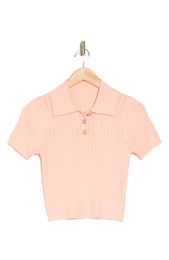 Shop By Design Pointelle Polo Sweater In Tropical Peach