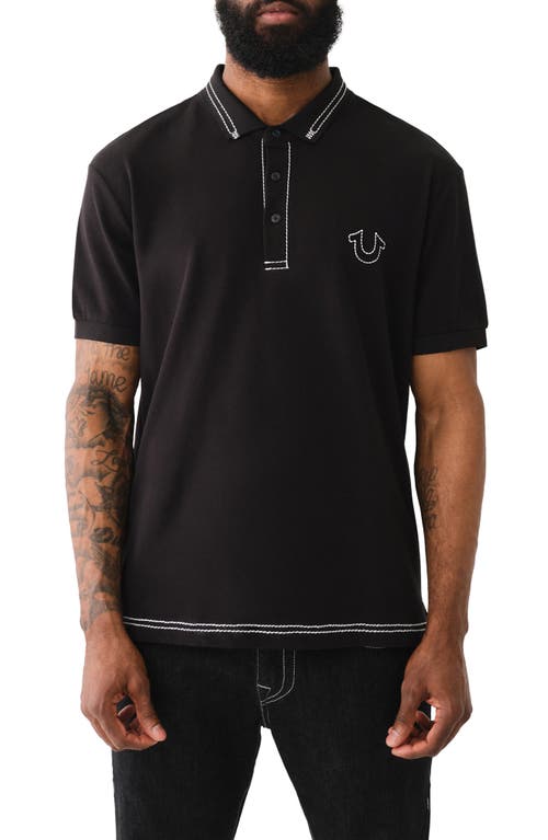 Relaxed Fit Big T Embroidered Polo in Jet Black