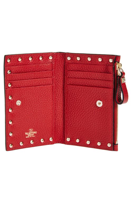 Shop Valentino Garavani Rockstud Leather Bifold Wallet In 0ro Rosso