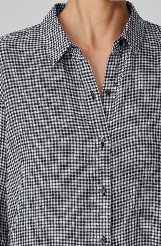 Shop Eileen Fisher Classic Gingham Organic Linen Button-up Shirt In Black/ White