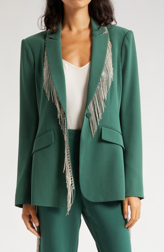 Shop Cinq À Sept Cheyenne Rhinestone Fringe Blazer In Dark Emerald
