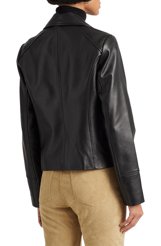 Shop Lauren Ralph Lauren Leather Moto Jacket In Black