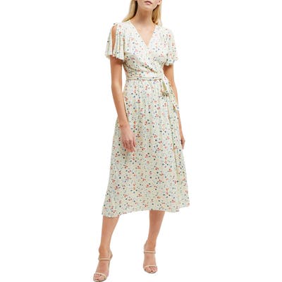French Connection Roseau Meadow Floral Wrap Front Dress, Yellow