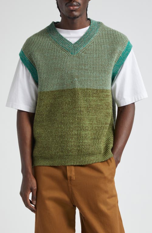 Ida Wool Blend V-Neck Sweater Vest in Tonal Green