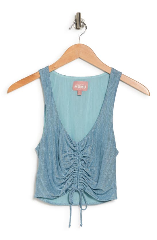 Show Me Your Mumu Hazy Ruched Tank Top In Blue Shiny Rib