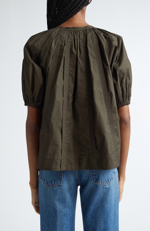 Shop Ulla Johnson Loli Puff Sleeve Split Neck Cotton Top In Militaire