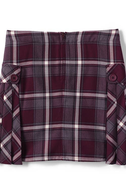 Shop Lands' End School Uniform Girls Side Pleat Plaid Skort Above Knee In Burgundy/gray Plaid