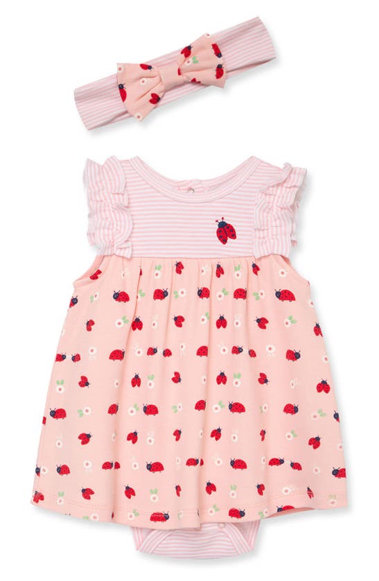 Little Me Girls' Ladybug Stripe Dress & Headband Set - Baby In Pink
