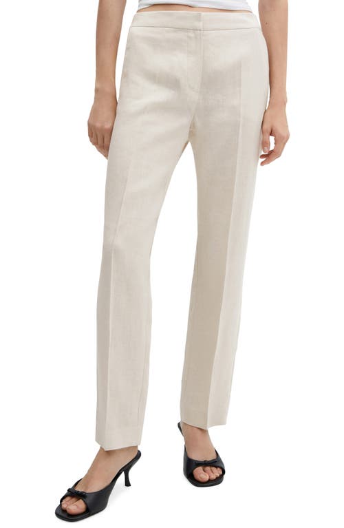 MANGO Straight Leg Linen Pants Beige at Nordstrom,