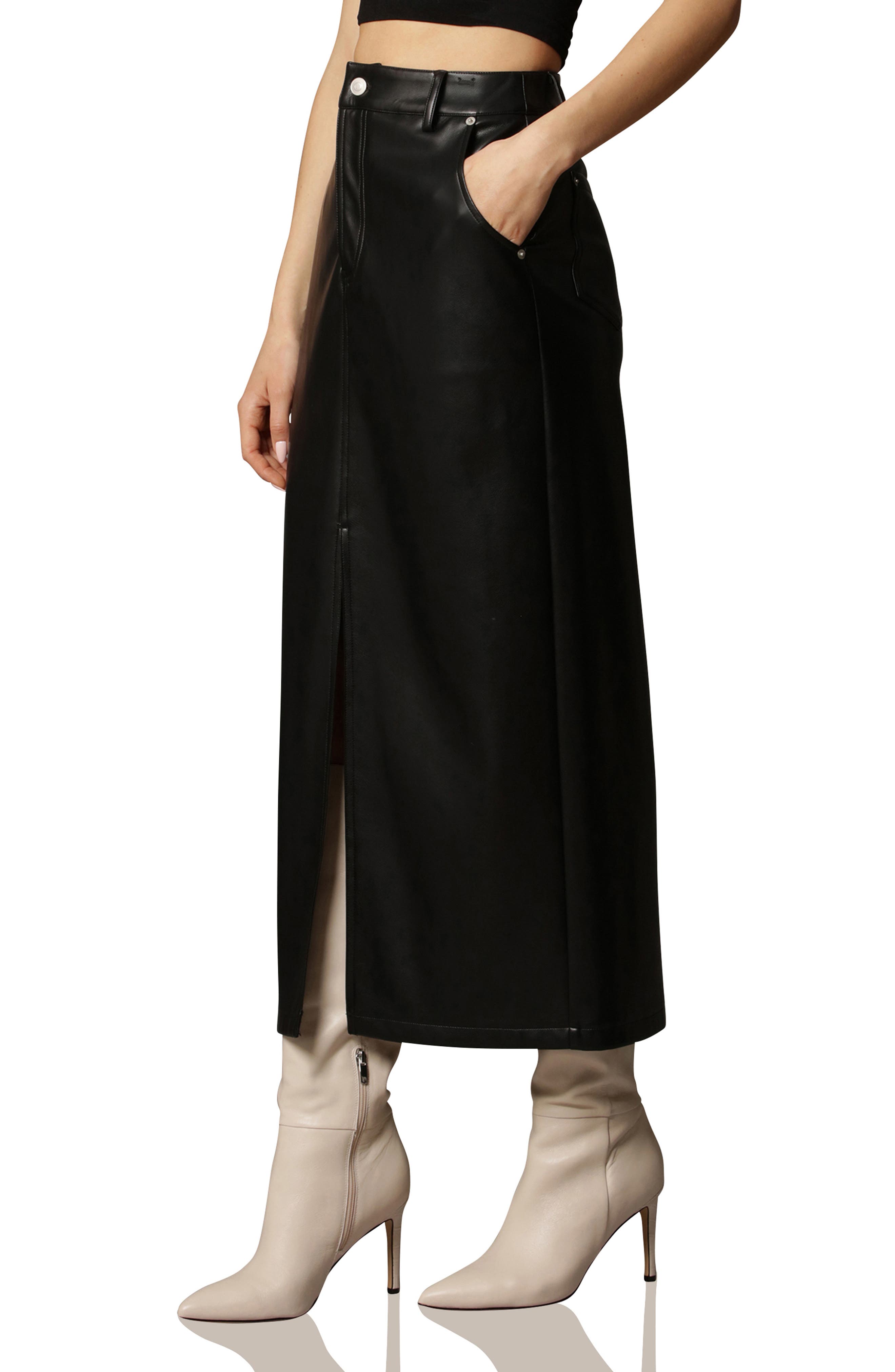 Avec Les Filles Front Slit Faux Leather Skirt Nordstrom