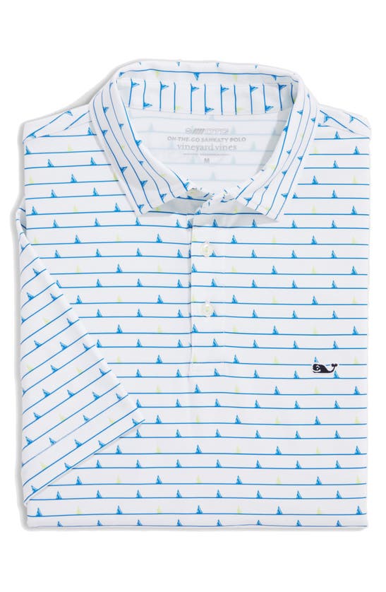 Vineyard Vines Sankaty Performance Polo In Boat Stripe All White Cap