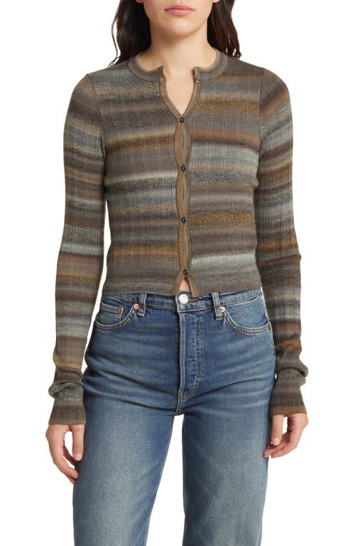 Re/Done Space Dye Stripe Rib Crop Wool Cardigan at Nordstrom,