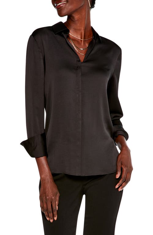 NIC+ZOE Long Sleeve Satin Button-Up Shirt in Black Onyx