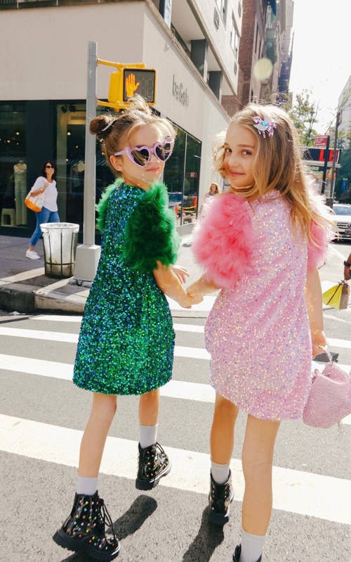 Lola + The Boys Girls' Jade Faux-feather Party Dress - Little Kid, Big Kid In Jade