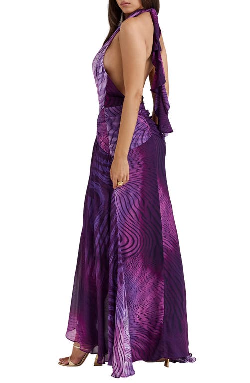 Shop House Of Cb Olessia Plunge Halter Maxi Dress In Iris Orchid