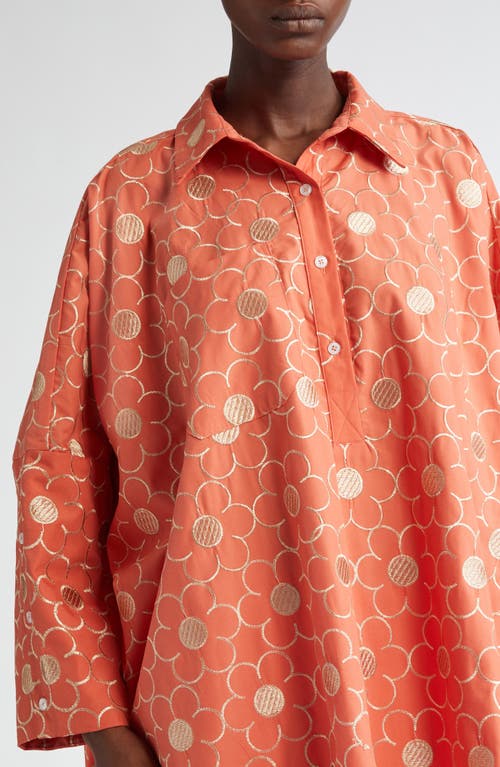 Shop La Vie Style House Floral Embroidered Oversize Shirt In Coral