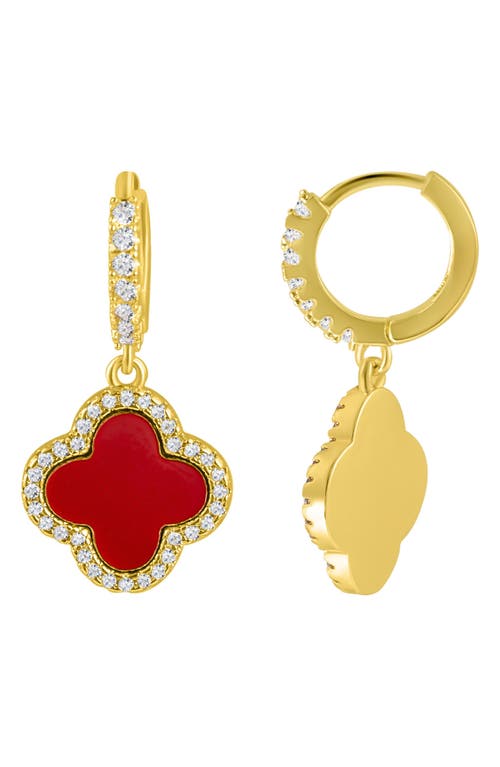 Adornia 14k Gold Plated Crystal Halo Orange Clover Dangle Huggie Earrings In Gold/orange