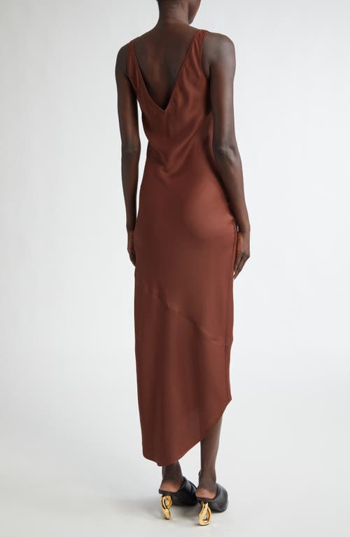 Shop Jw Anderson Bias Cut Asymmetric Satin Midi Dress In Brown