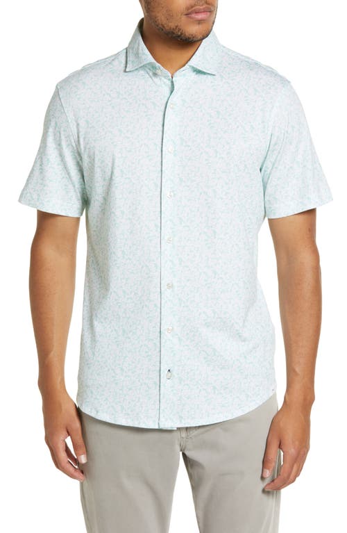 Brax Men's Hardy Print Cotton Short Sleeve Button-Up Shirt in 39-Crushed Mint