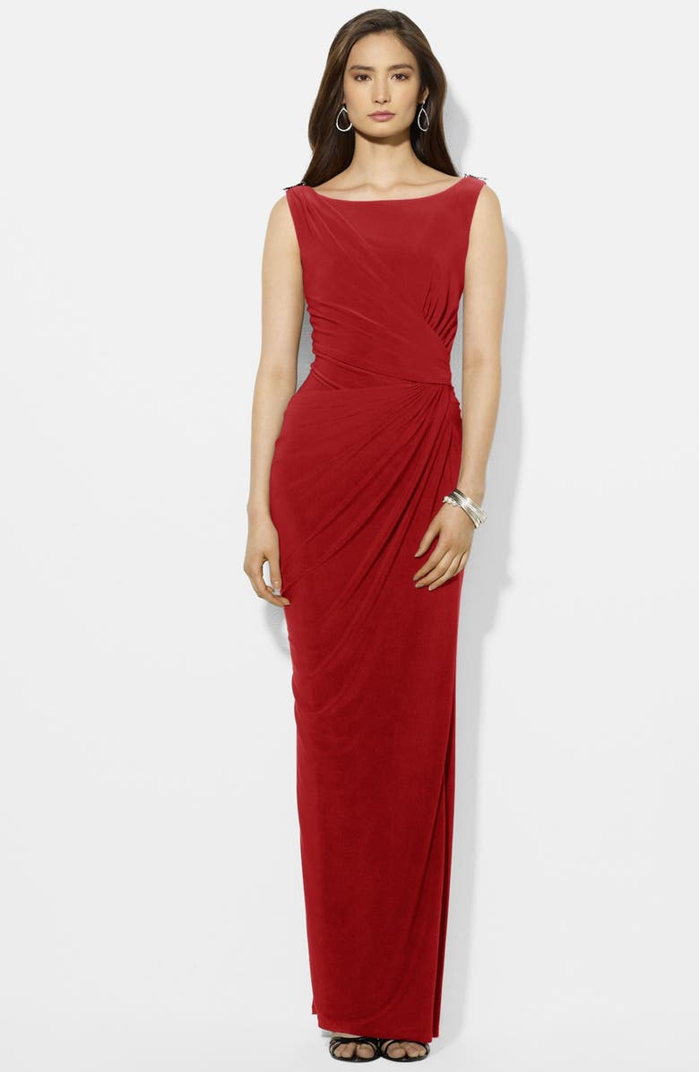 LAUREN RALPH LAUREN Embellished Jersey Gown, Main, color, RED SCARLET