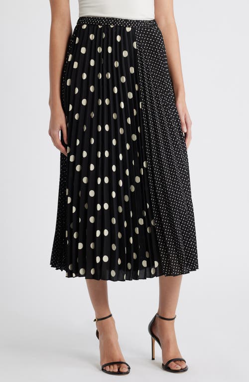 Anne Klein Blocked Polka Dot Pleated Midi Skirt In Anne Black/anne White