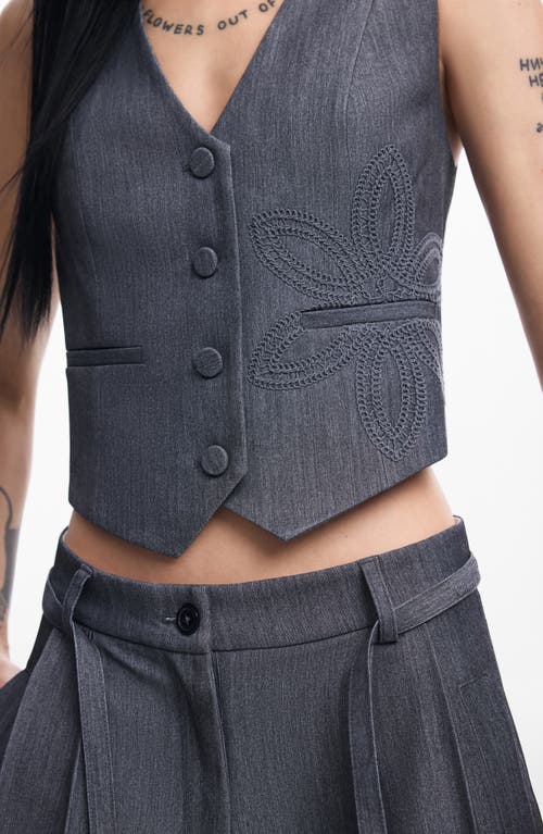 Shop Desigual Bruselas Crop Vest In Black Grey