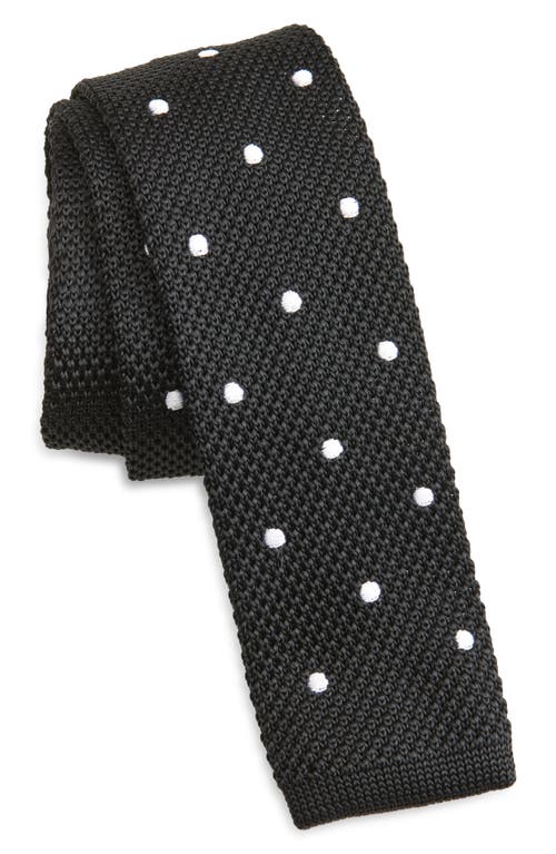 Clifton Wilson Black Polka Dot Knit Silk Tie In Black