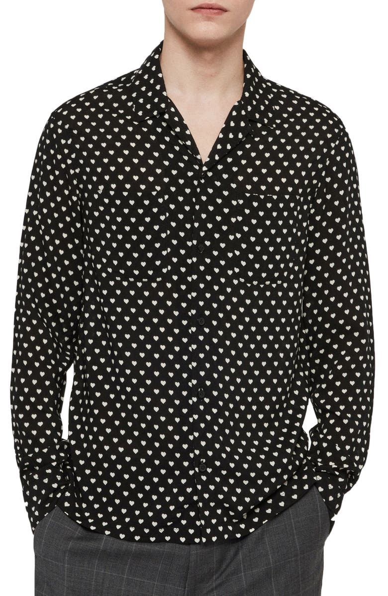 Allsaints Valentine Slim Fit Heart Print Button Up Shirt Nordstrom