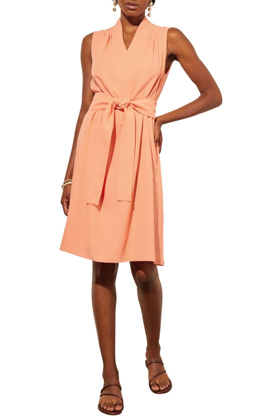 Ming Wang Sleeveless A-line Dress In Coral Sand