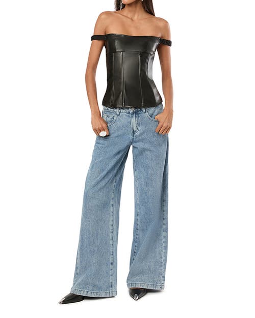 Weworewhat Off Shoulder Vegan Leather Corset In Black