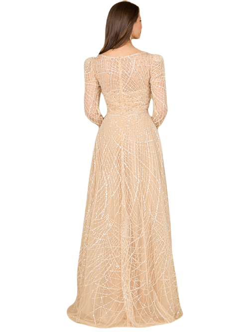 Lara New York Long Sleeve V-neck Ballgown In Champagne