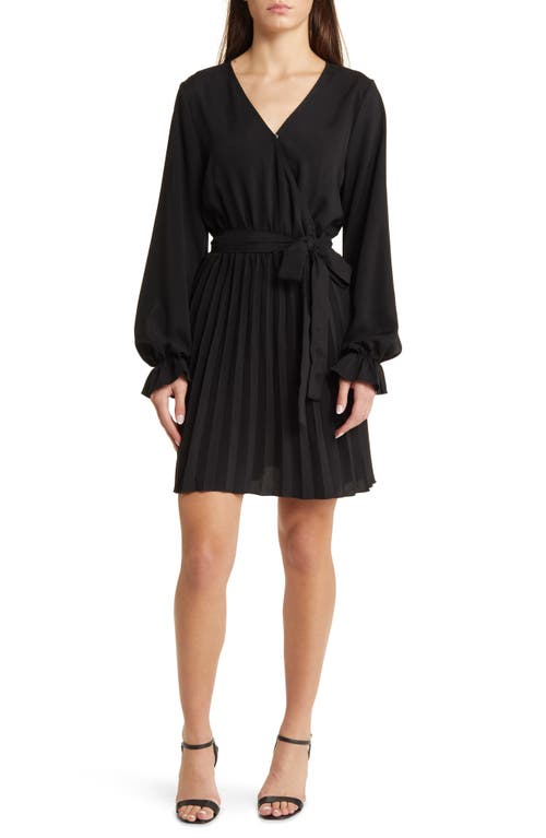 Sienna Long Sleeve Faux Wrap Dress in Black