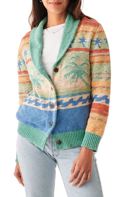 Faherty Palm Isle Organic Cotton Jacquard Cardigan in Teal