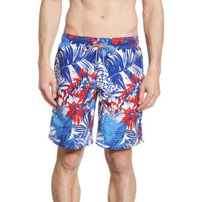 Bugatchi Print Swim Trunks, Blue