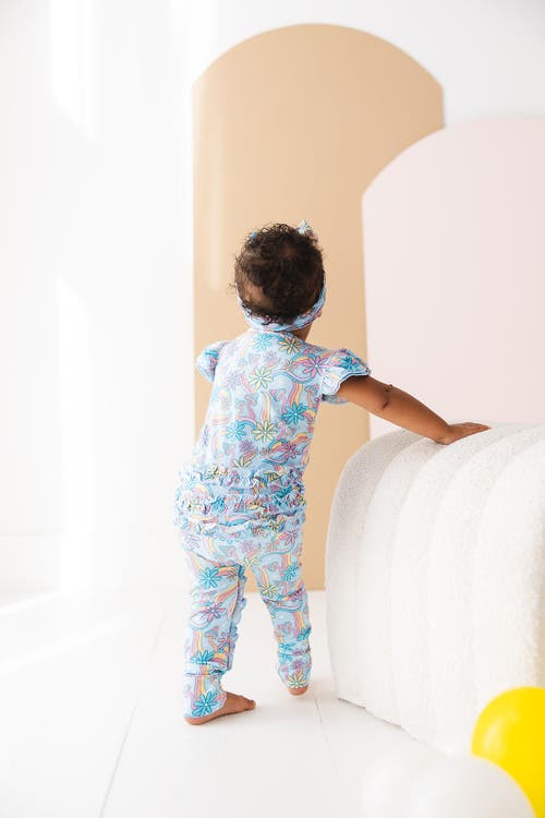Charlie Lou Baby ® Groovy Fall After All Flutter Sleeve Zip Romper In Blue