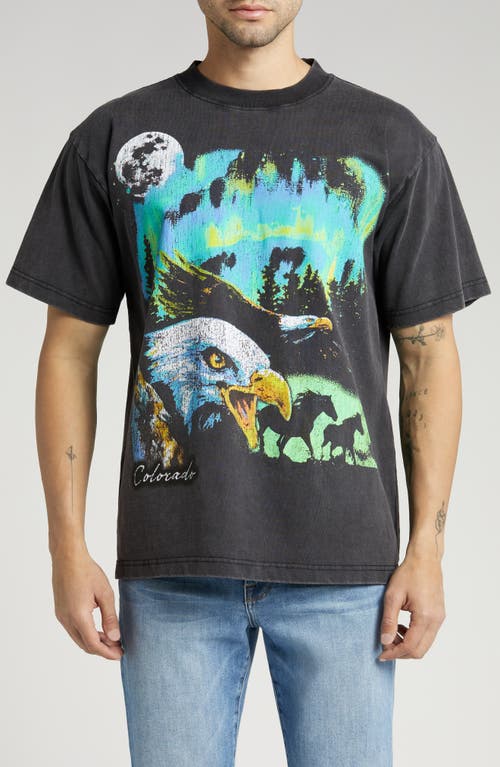 Eagle Moon Night Oversize Cotton Graphic T-Shirt in Vintage Black