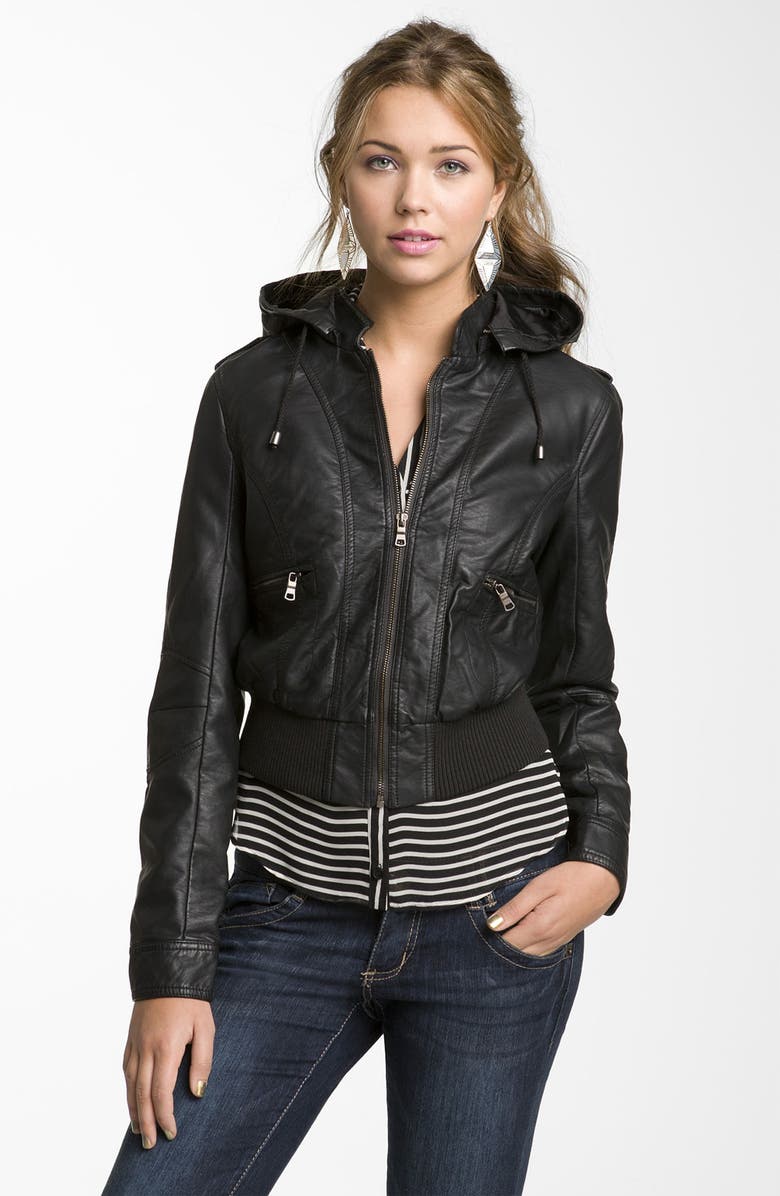 Thread & Supply Hooded Faux Leather Jacket (Juniors) | Nordstrom