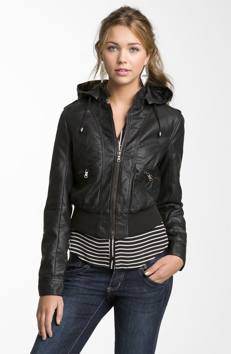 Hooded Faux Leather Jacket