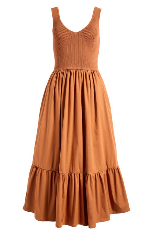 Shop Astr The Label Mixed Media Fit & Flare Dress In Rust Brown