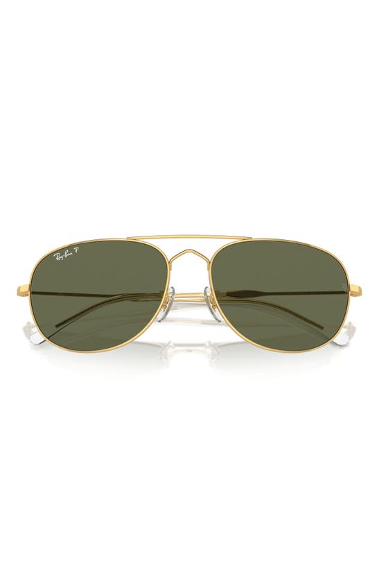 Ray Ban Bain Bridge 60mm Polarized Pillow Aviator Sunglasses In Gold Flash