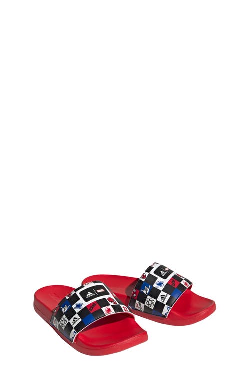 adidas Kids' x Disney Spider-Man Slide Sandal in Black/White/Better Scarlet