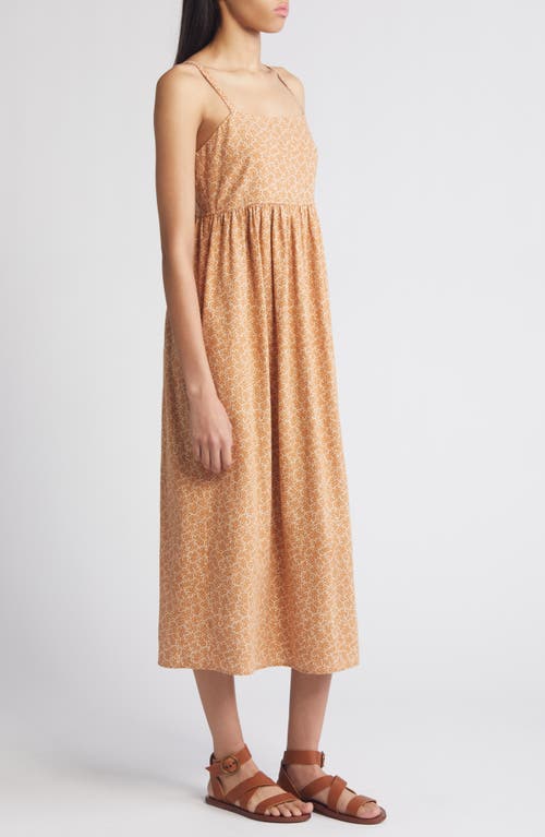 Shop Treasure & Bond Floral Linen Blend Midi Sundress In Tan B- Ivory Leaflet Dot