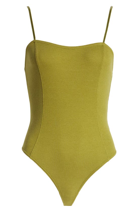 Open Edit Rib Camisole Bodysuit In Olive Avocado