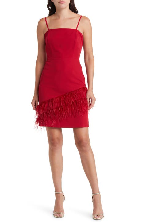 Buy FITTED PINK FAUX FEATHER TRIM DETAIL MIDI DRESS for Women