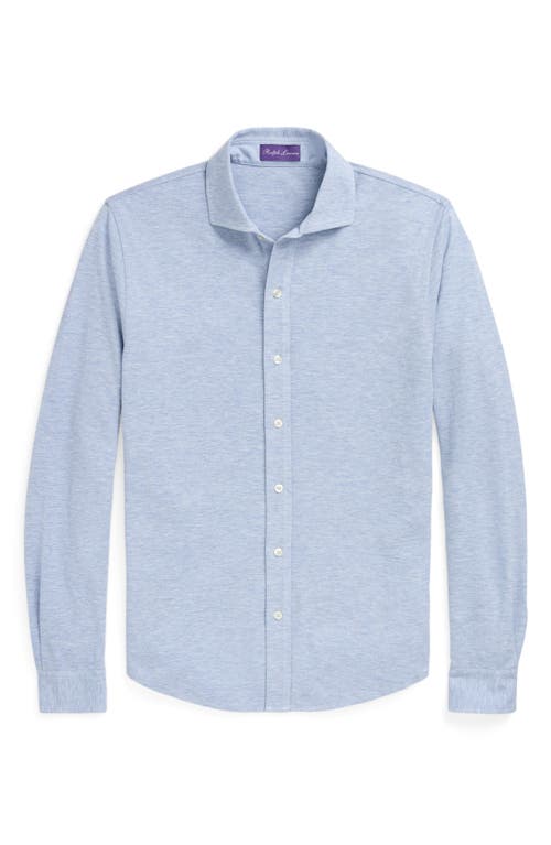 Shop Ralph Lauren Purple Label Heathered Cotton Piqué Button-up Shirt In Soft Blue Melange