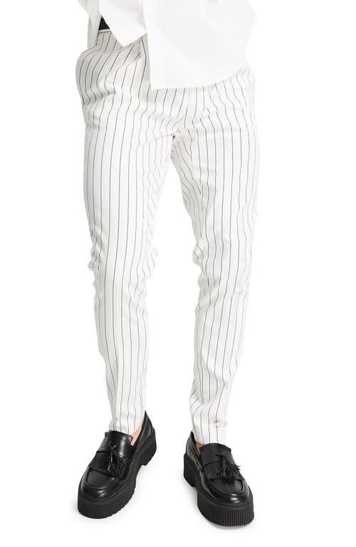 ASOS DESIGN Men's Stripe Skinny Fit Trousers in Cream